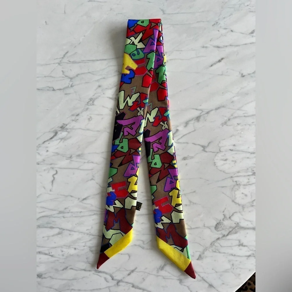 Silk Twilly Scarf, Graffiti Pattern, Multicolor